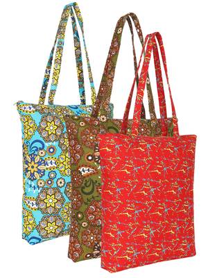 eco-friendly multicolor floral printed cotton canvas shopping bags (pack of 3) 1