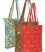 eco-friendly multicolor floral printed cotton canvas shopping bags (pack of 3)