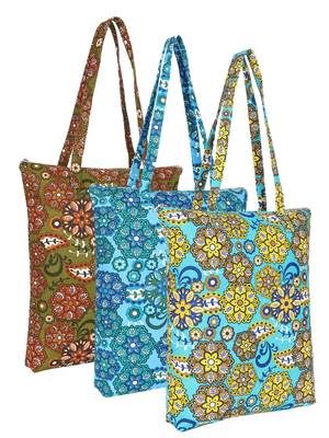 eco-friendly multicolor floral printed cotton canvas shopping bags (pack of 3) 1