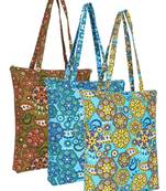 eco-friendly multicolor floral printed cotton canvas shopping bags (pack of 3)