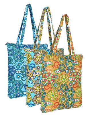 eco-friendly multicolor floral printed cotton canvas shopping bags (pack of 3) 1