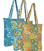eco-friendly multicolor floral printed cotton canvas shopping bags (pack of 3)