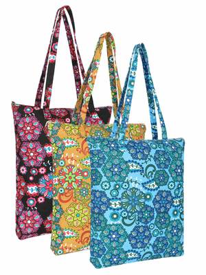 Eco-friendly multicolor floral printed cotton canvas shopping bags (pack of 3) 1