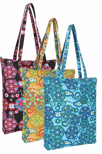 Eco-friendly multicolor floral printed cotton canvas shopping bags (pack of 3)
