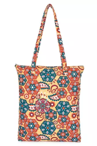Eco-friendly multicolor floral printed cotton canvas shopping bags (pack of 3)