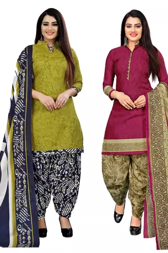 multicolor cotton blend printed unstitched salwar suit material (combo of 2)