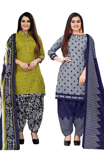 multicolor cotton blend printed unstitched salwar suit material (combo of 2)