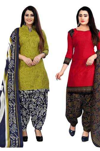women multicolor cotton printed ready to wear patiala salwar suit combo pack of 2