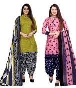light green and pink cotton printed unstitched salwar suit material (combo of 2)