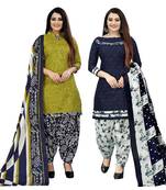 light green and navy blue cotton printed unstitched salwar suit material (combo of 2)