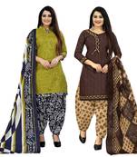 light green and brown cotton printed unstitched salwar suit material (combo of 2)