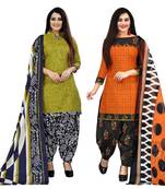 light green and orange cotton printed unstitched salwar suit material (combo of 2)