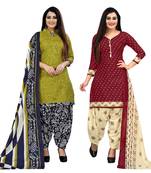 light green and maroon cotton printed unstitched salwar suit material (combo of 2)