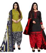 light green and black cotton printed unstitched salwar suit material (combo of 2)