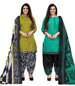 light green and green cotton printed unstitched salwar suit material (combo of 2)