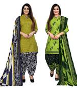 light green and parrot green cotton printed unstitched salwar suit material (combo of 2)