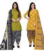 light green and yellow cotton printed unstitched salwar suit material (combo of 2)