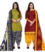 light green and maroon cotton printed unstitched salwar suit material (combo of 2)