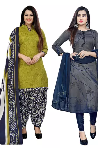 multicolor cotton blend printed unstitched salwar suit material (combo of 2)