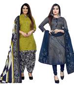 multicolor cotton blend printed unstitched salwar suit material (combo of 2)