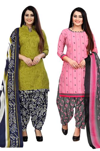 light green and baby pink cotton printed unstitched salwar suit material (combo of 2)