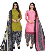 light green and baby pink cotton printed unstitched salwar suit material (combo of 2)