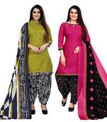light green and magenta cotton printed unstitched salwar suit material (combo of 2)