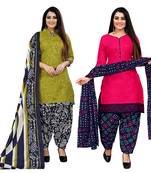 light green and dark pink cotton printed unstitched salwar suit material (combo of 2)