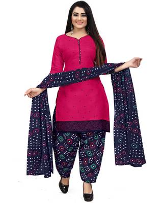 light green and dark pink cotton printed unstitched salwar suit material (combo of 2) 3