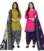light green and magenta cotton printed unstitched salwar suit material (combo of 2)