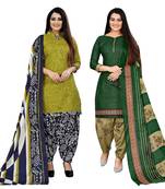 light green and green cotton printed unstitched salwar suit material (combo of 2)