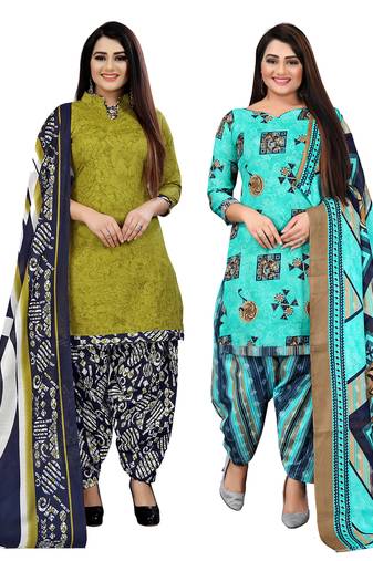 multicolor cotton blend printed unstitched salwar suit material (combo of 2)