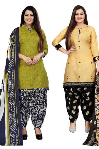 multicolor cotton printed unstitched salwar suit material (combo of 2)