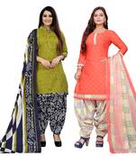multicolor cotton blend printed unstitched salwar suit material (combo of 2)