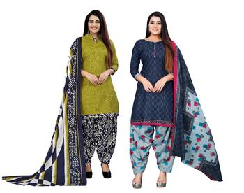 multicolor cotton blend printed unstitched salwar suit material (combo of 2) 1