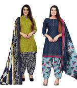 multicolor cotton blend printed unstitched salwar suit material (combo of 2)