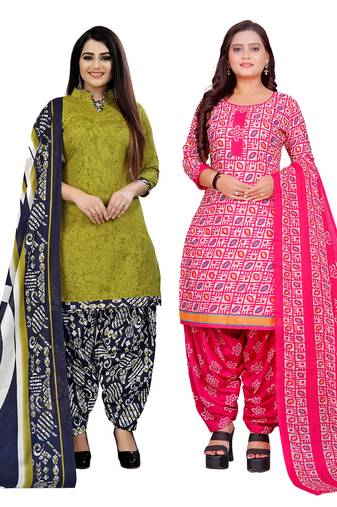 multicolor cotton blend printed unstitched salwar suit material (combo of 2)