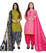 multicolor cotton blend printed unstitched salwar suit material (combo of 2)