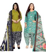 multicolor cotton blend printed unstitched salwar suit material (combo of 2)