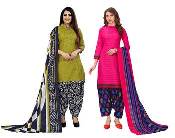 multicolor cotton blend printed unstitched salwar suit material (combo of 2) 1
