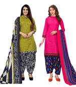 multicolor cotton blend printed unstitched salwar suit material (combo of 2)