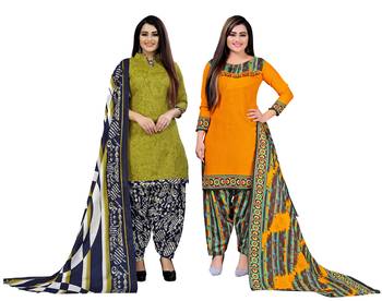 multicolor cotton blend printed unstitched salwar suit material (combo of 2) 1