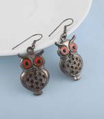 Memoir brass oxidised finish owl shaped fashion earrings for women