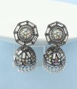 Memoir brass oxidised silverplated kundan polki traditional women jhumka earrings