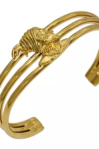 Memoir brass high gloss shivaji kada cuff bracelet thick heavy free size fashion jewellery kadaa for men  