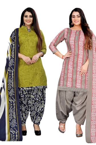multicolor cotton blend printed unstitched salwar suit material (combo of 2)