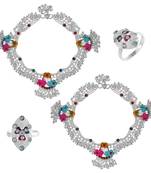 Memoir silver plated rare and exclusive, 1.50 inch broad, 85 gms. heavy ghungroo studded colorful anklet