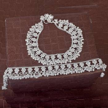 Memoir silver plated brass, cz studded flower pattern, jhalar ghungroo payal 1
