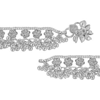 Memoir silver plated brass, cz studded flower pattern, jhalar ghungroo payal 4
