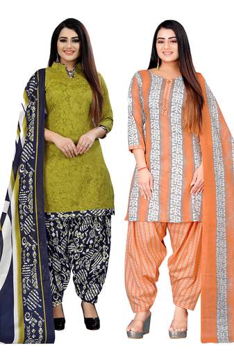multicolor cotton blend printed unstitched salwar suit material (combo of 2)